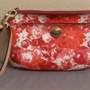 Coach Vibrant Orange and White Wristlet